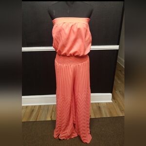 Gracia Coral Strapless Pleated Wide-Leg Jumpsuit